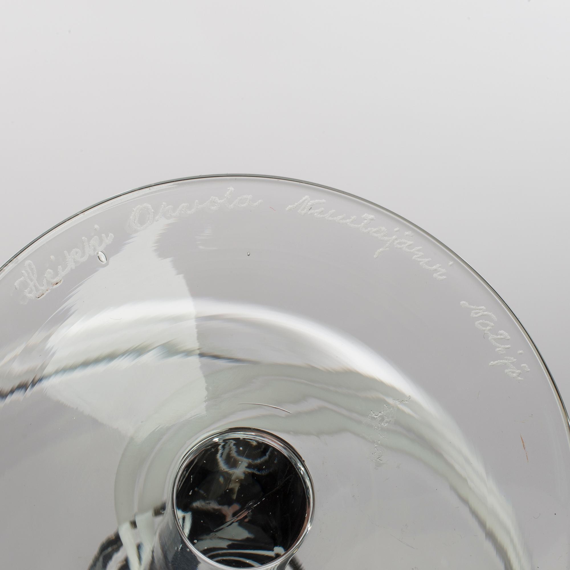 HEIKKI ORVOLA, two bowls, glass, signed, Nuutajärvi, Notsjö, Finland.