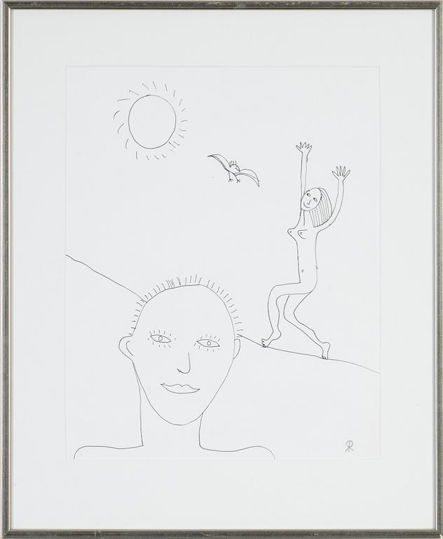 Roger Risberg, indian ink on paper, signed RR.