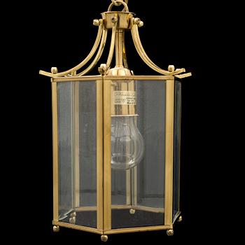 A brass and glass ceiling light from Klassiska Lyktor, late 20th Century.