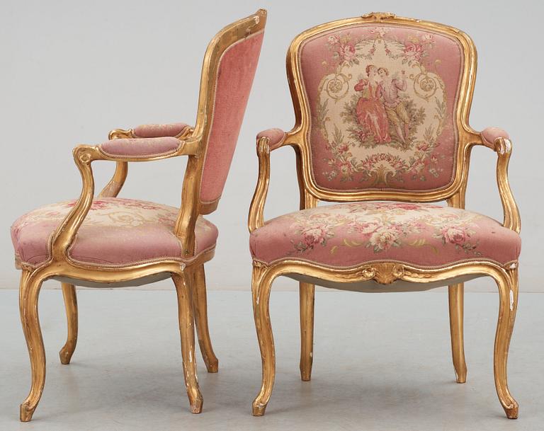 KARMSTOLAR, ett par. Rokoko, 1700-talets andra hälft.