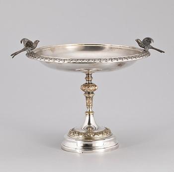 UPPSATSSKÅL MED SPELDOSA, nysilver, nyrenässans. WMF, omkring sekelskiftet 1900.