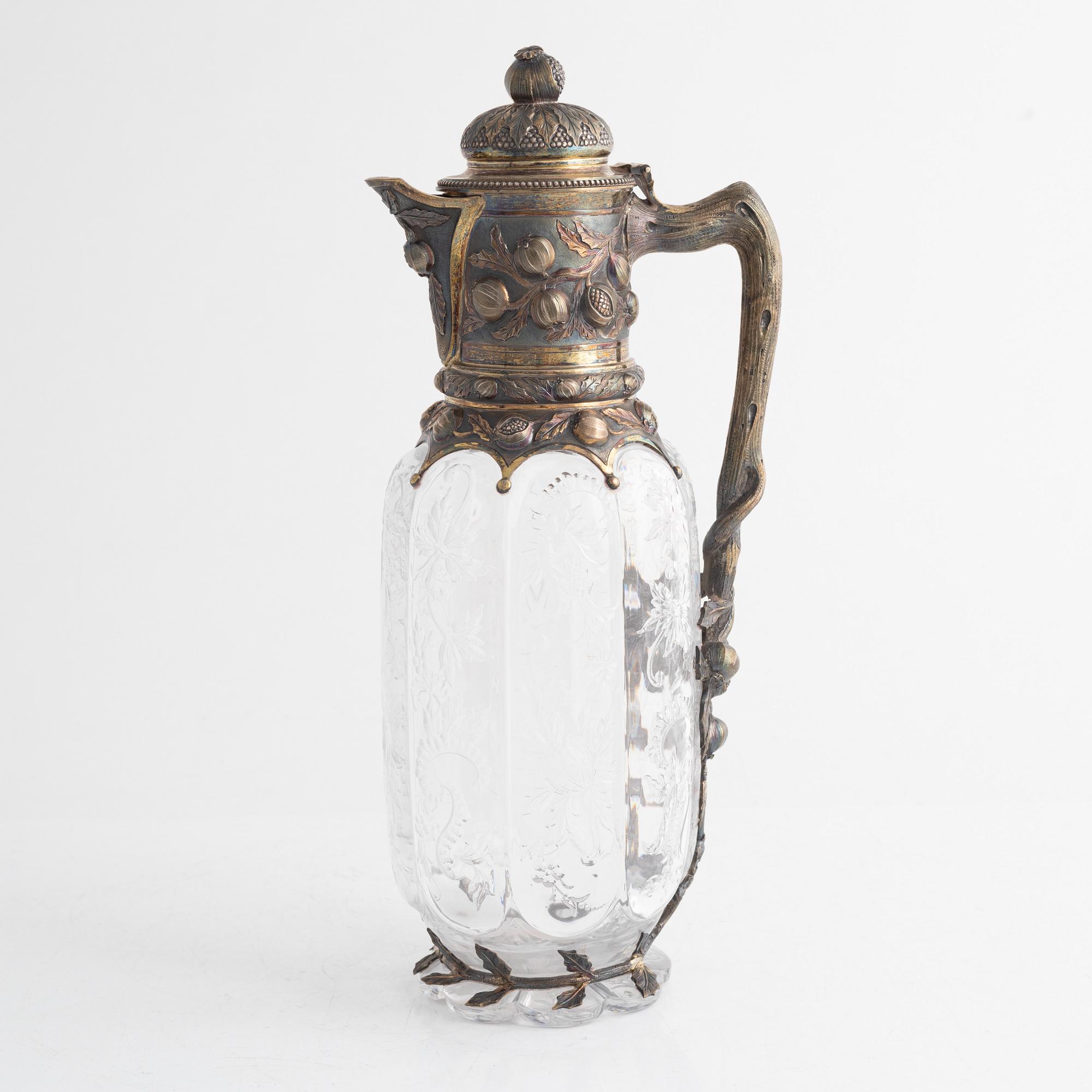 Elkington & Co, vinkanna, silver och glas, London 1884.