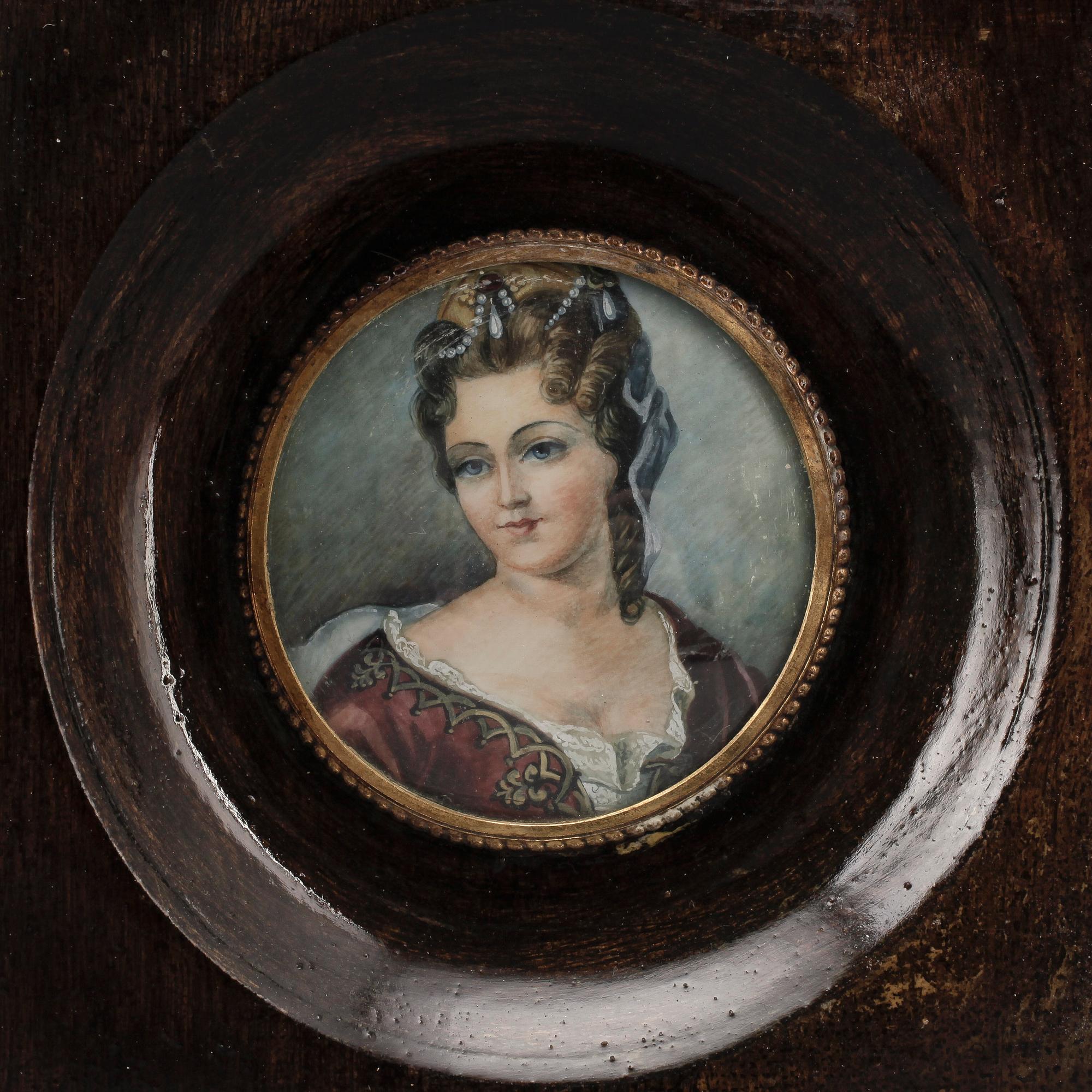 MINIATYRER, 3 st, gouacher, en med otydlig signering, 1800-tal.