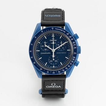 Swatch/Omega, MoonSwatch, Mission to Neptune, chronograph, wristwatch, 42 mm.