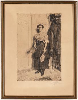 Anders Zorn · ANDERS ZORN, etsning, "The new maid", 1909, signerad.