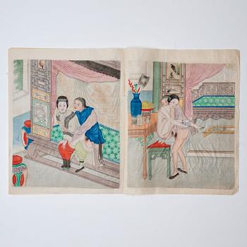 Album med erotiska akvareller, 12 stycken, Sen Qing dynasti.