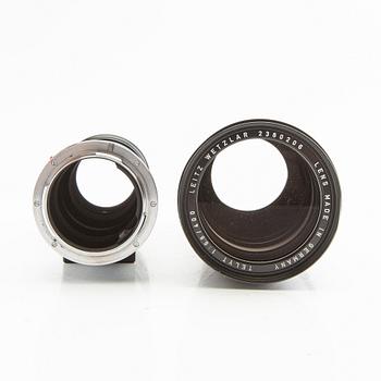 Leica R4s camera body, lens, and accessories.