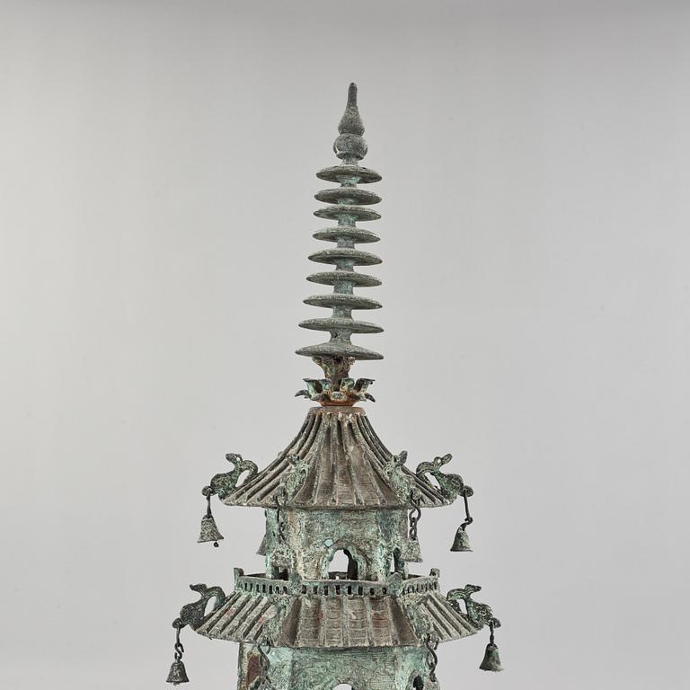 A large bronze pagoda, Qing dynasty (1644-1912).