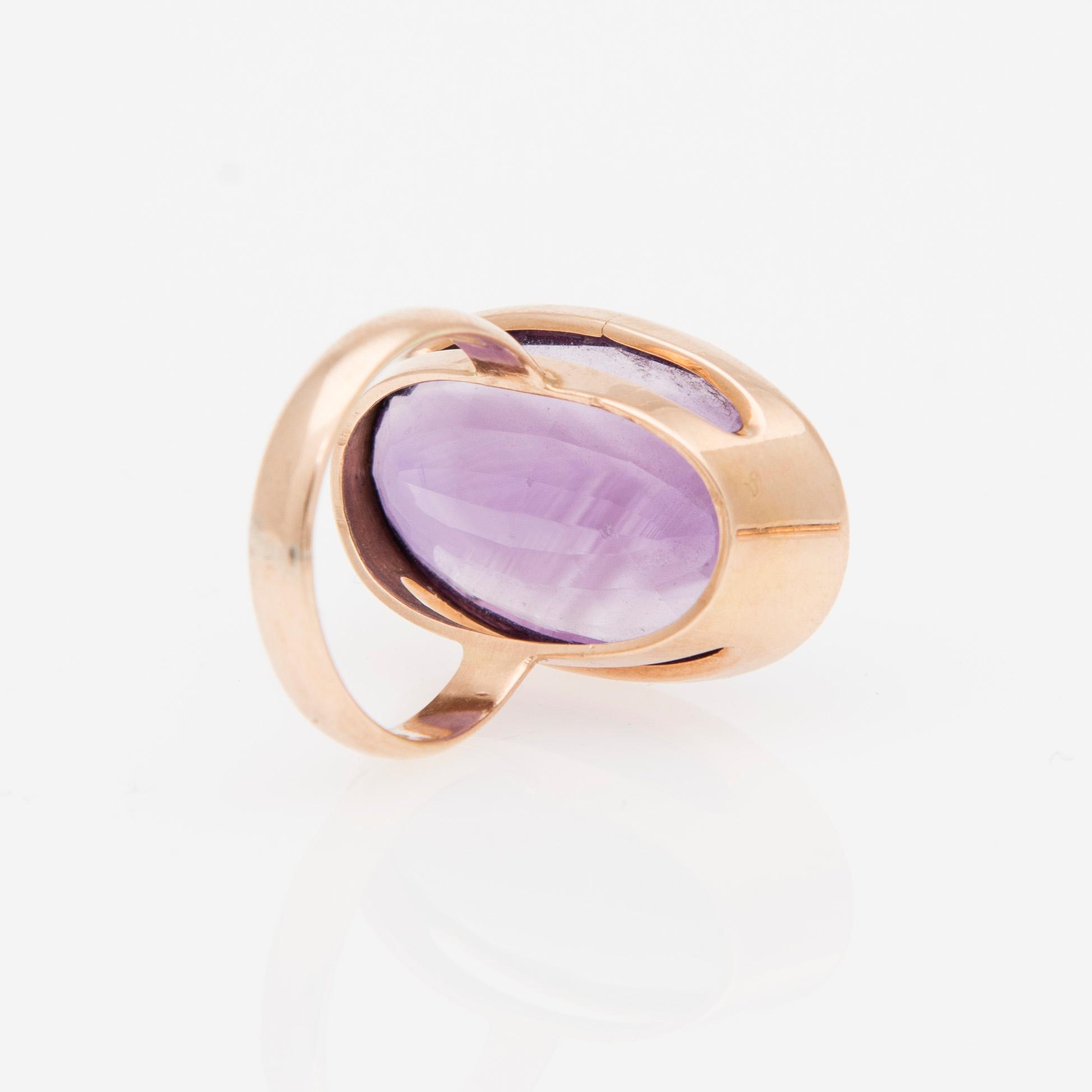 RING, ÖRHÄNGEN, HÄNGE, 14K guld, ametister. Finska stämplar 1960. Vikt totalt 19,6 g.