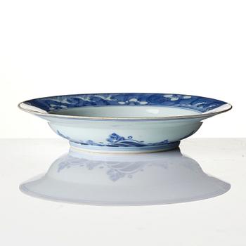 A blue and white 'dragon' dish, Qing dynasty with Yongzheng mark and of the period (1723-35).