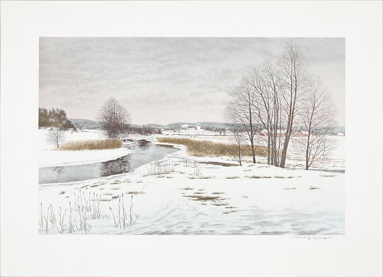 REINHOLD LJUNGGREN, mappen "Vinter", 5 st färglitografier. Sign o numr 188/310. 1983-84.