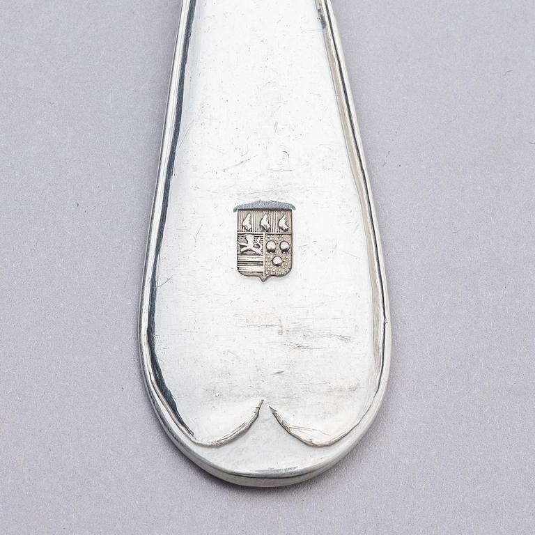 Eleven Swedish 18th century silver spoons, marks of Johan Ekholm, Stockholm 1795.