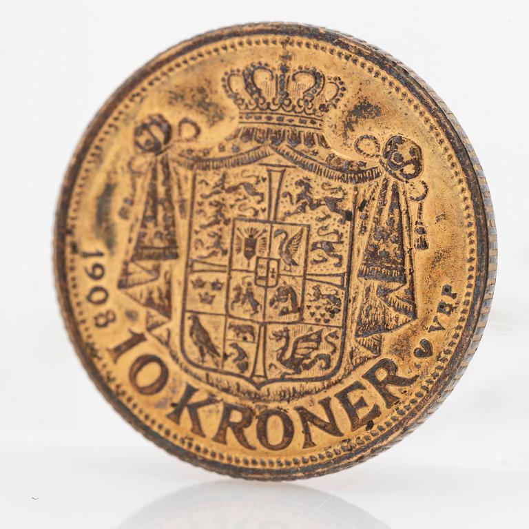 Gold coin, Frederik VIII, Denmark, 1908.