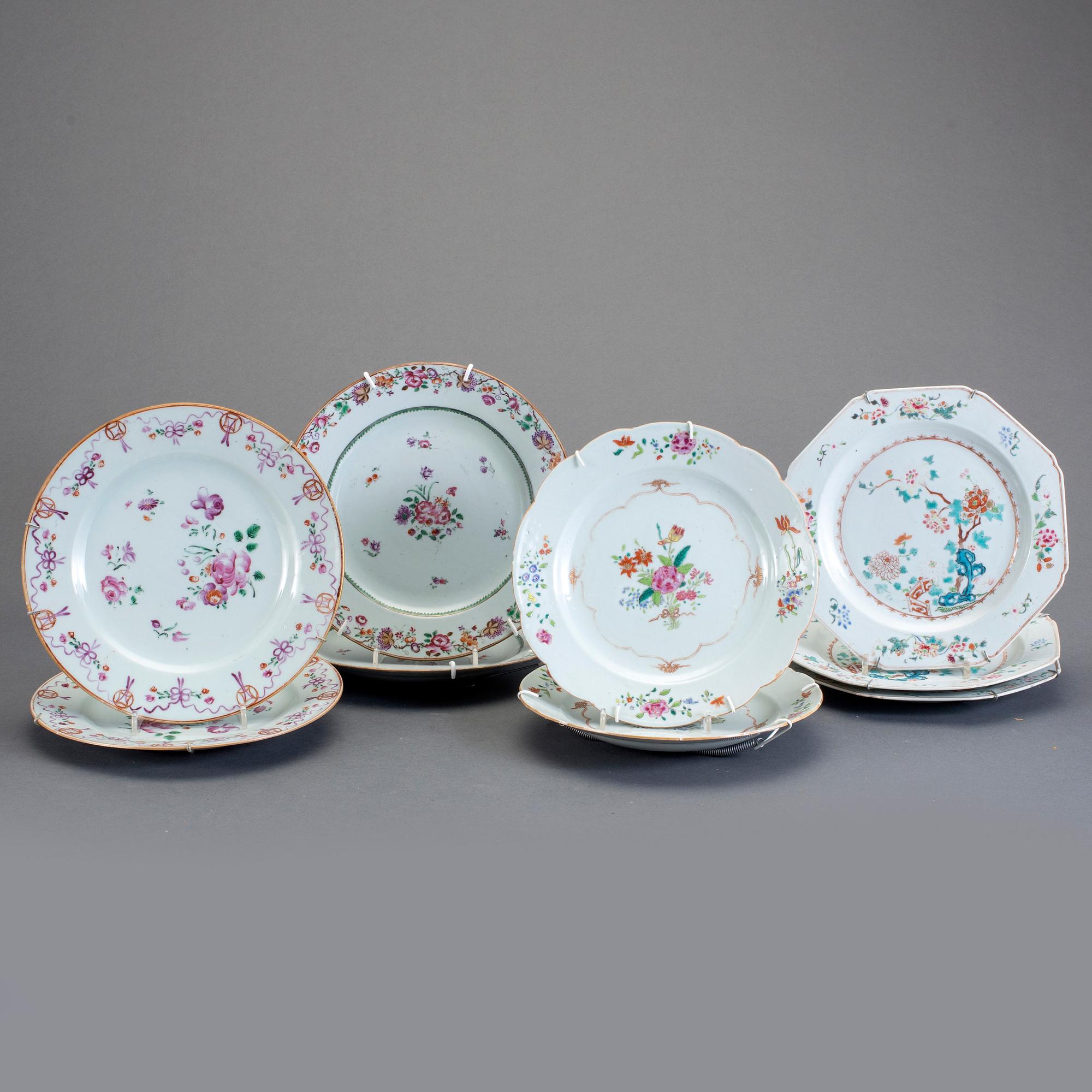 TALLRIKAR, 9 st, kompaniporslin, Kina, Qianlong (1736-95).