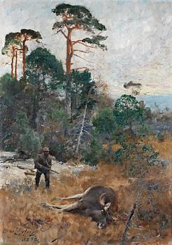 721. Bruno Liljefors, Älgjägare i gryningsljus.