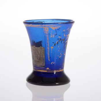 A Russian silver gilt blue glass beaker, first half of 19th Century.