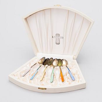 A set of enamelled gilt silver coffee spoons, mark of Tillander, Helsinki 1950.