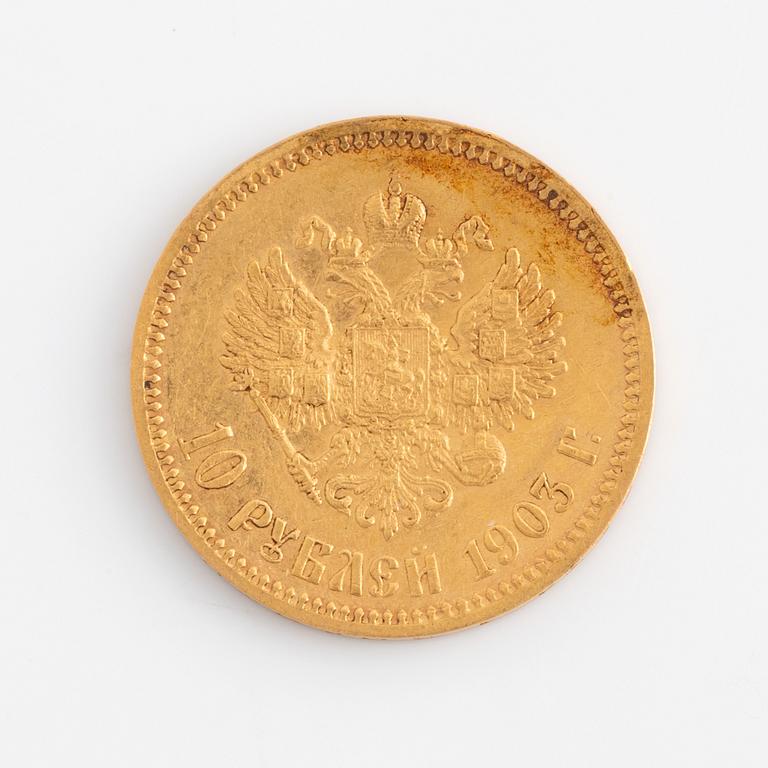 Guldmynt, Ryssland, 10 rubel, Nikolaj II, 1903.