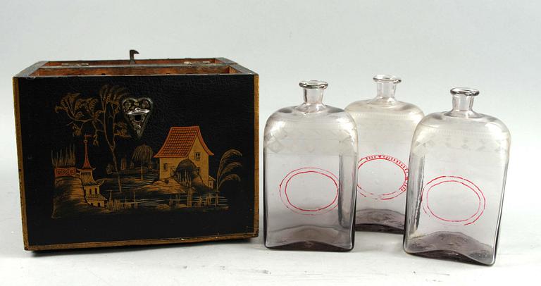 BRÄNNVINSSCHATULL, trä, senempire, 1800-talets mitt.