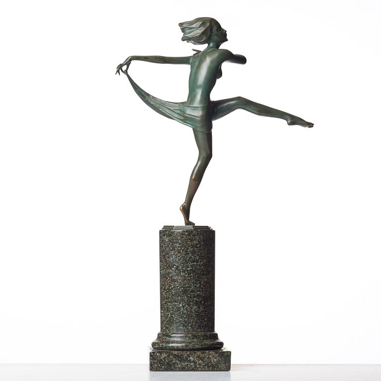 JOSEF LORENZL, a patinated bronze art déco sculpture of a dancer, Austria.