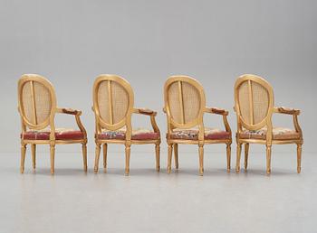 A set of four Louis XVI armchairs.