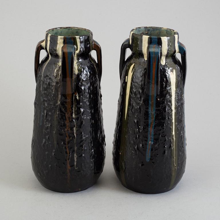 A pair of Art Nouveau earthenware vases from Höganäs, circa 1900.