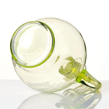 A glass bowl, a vase, a flacon, an ewer with stopper and a goblet, 20th century.