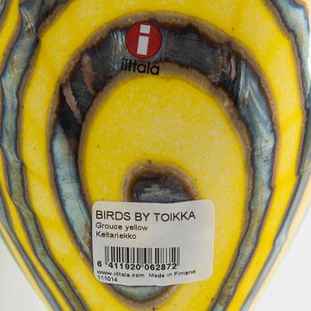 Oiva Toikka, glasfågel, "Grouce Yellow", signerad O. Toikka Nuutajärvi.
