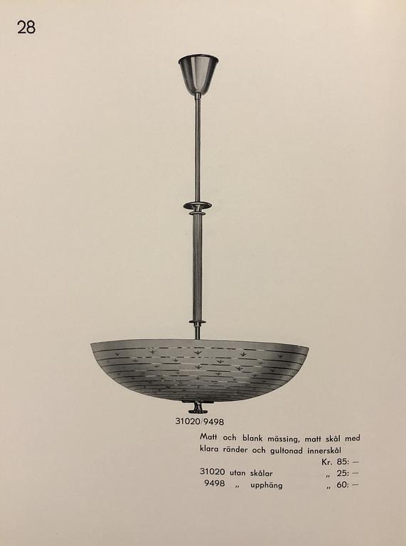 Bertil Brisborg, a model '31020' ceiling lamp, Nordiska Kompaniet, 1940's.