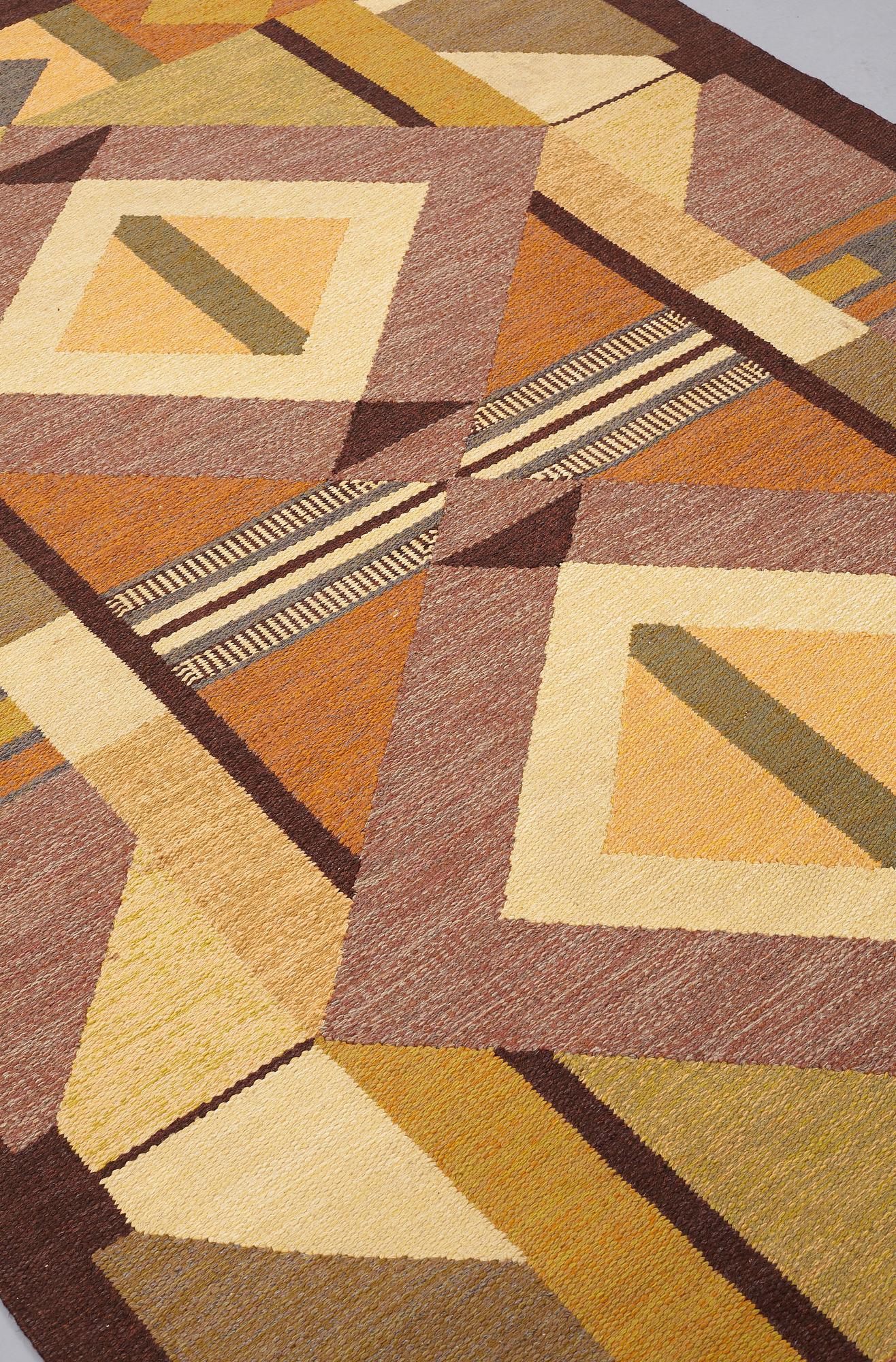 Kerstin Persson, A CARPET, flat weave, ca 277 x 184 cm, a woven signature KP, an embroidered signature AÖ.