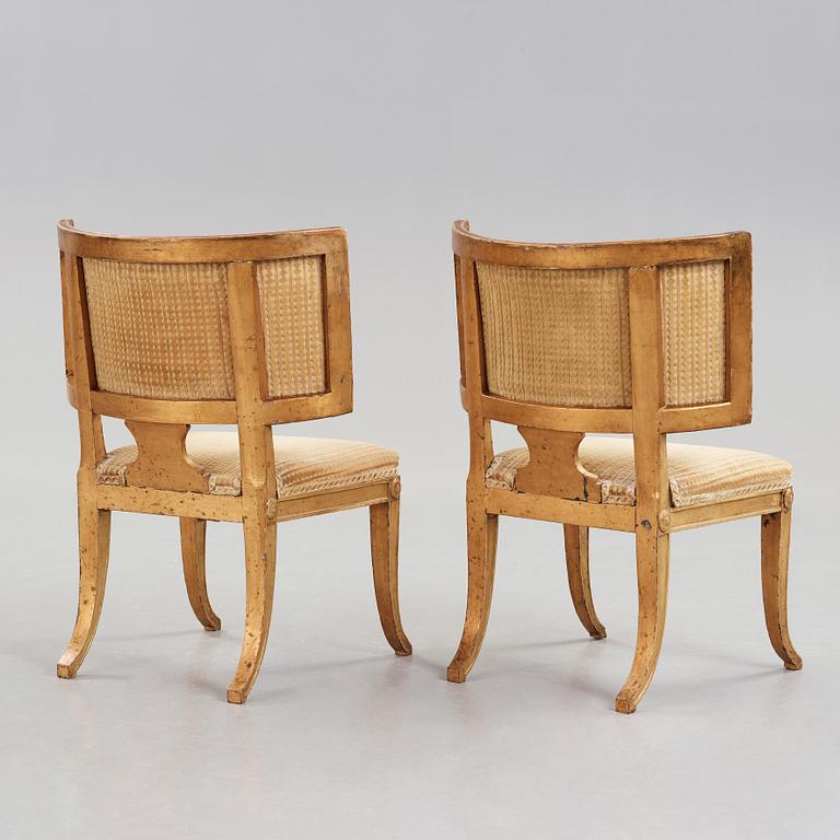A pair of Swedish late Gustavian 1790's klismos chairs.