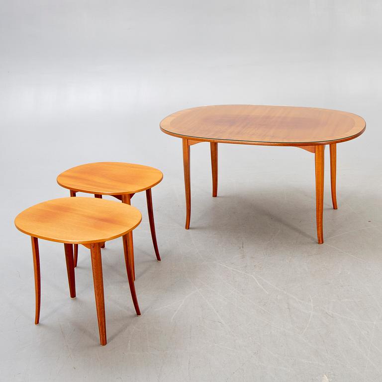 A set of three Carl Malmsten Ovalen  coffee table and side tables from Bodafors, second part of the 20th century.