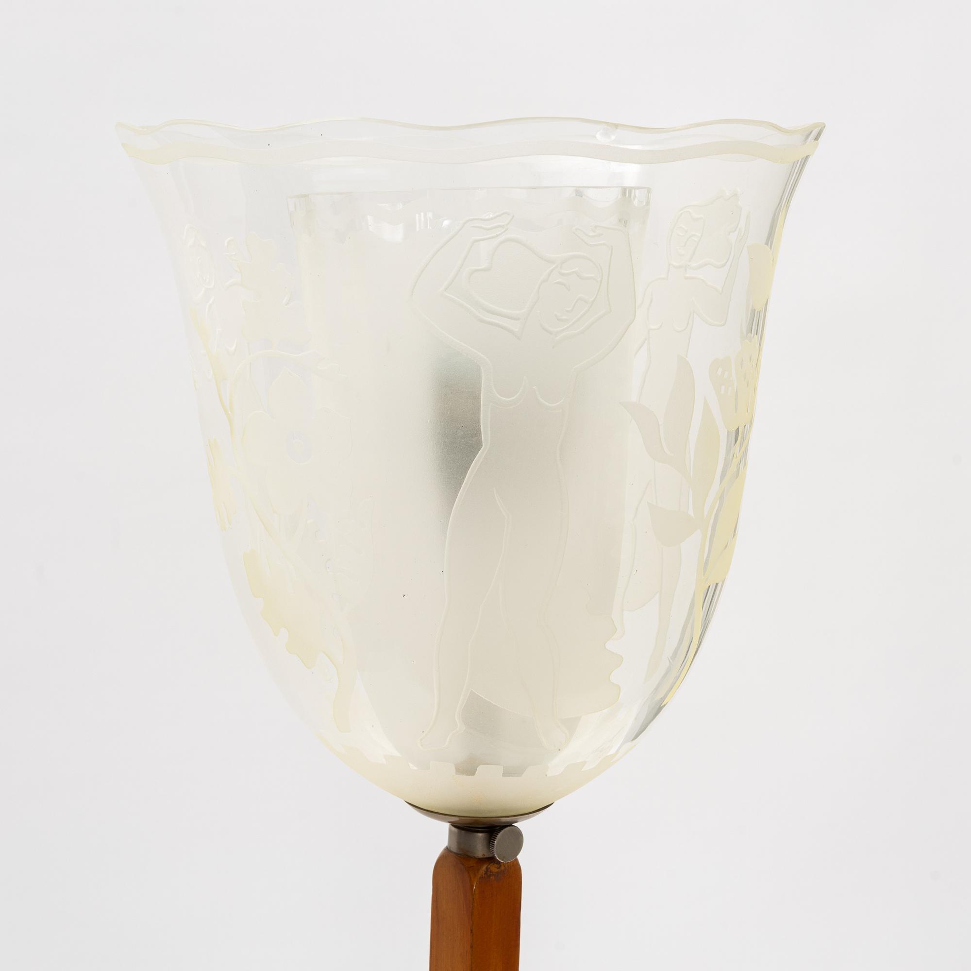 Birger Ekman, An elm and glass floor light, Glössner, first half of the 20th century.