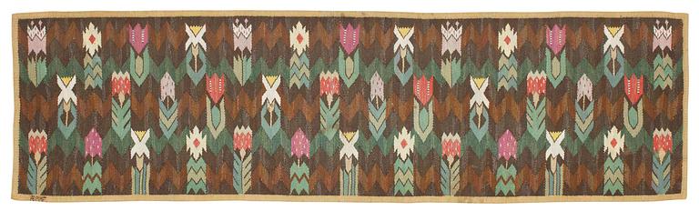 TEXTILE. "Täppan". Tapestry weave (Gobelängteknik). 49,5 x 179 cm. Signed AB MMF.