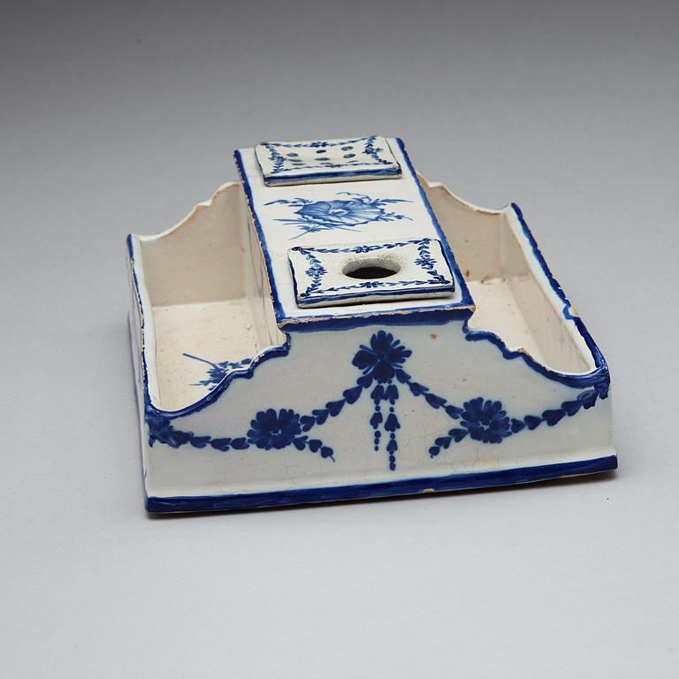 A German Schleswig faience desk set, Schleswig-Holstein circa 1780/90's.