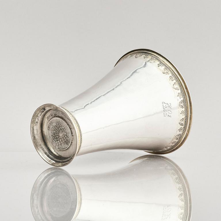A Swedish 18th century parcel-gilt silver beaker, mark of Gustaf Henning, Stockholm 1752.