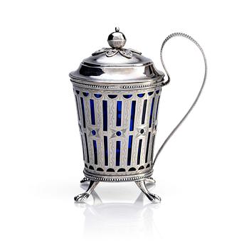 401. A Swedish 18th century Silver Mustard Pot with glass insert, mark of Stephan Westerstråhle, Stockholm 1795.