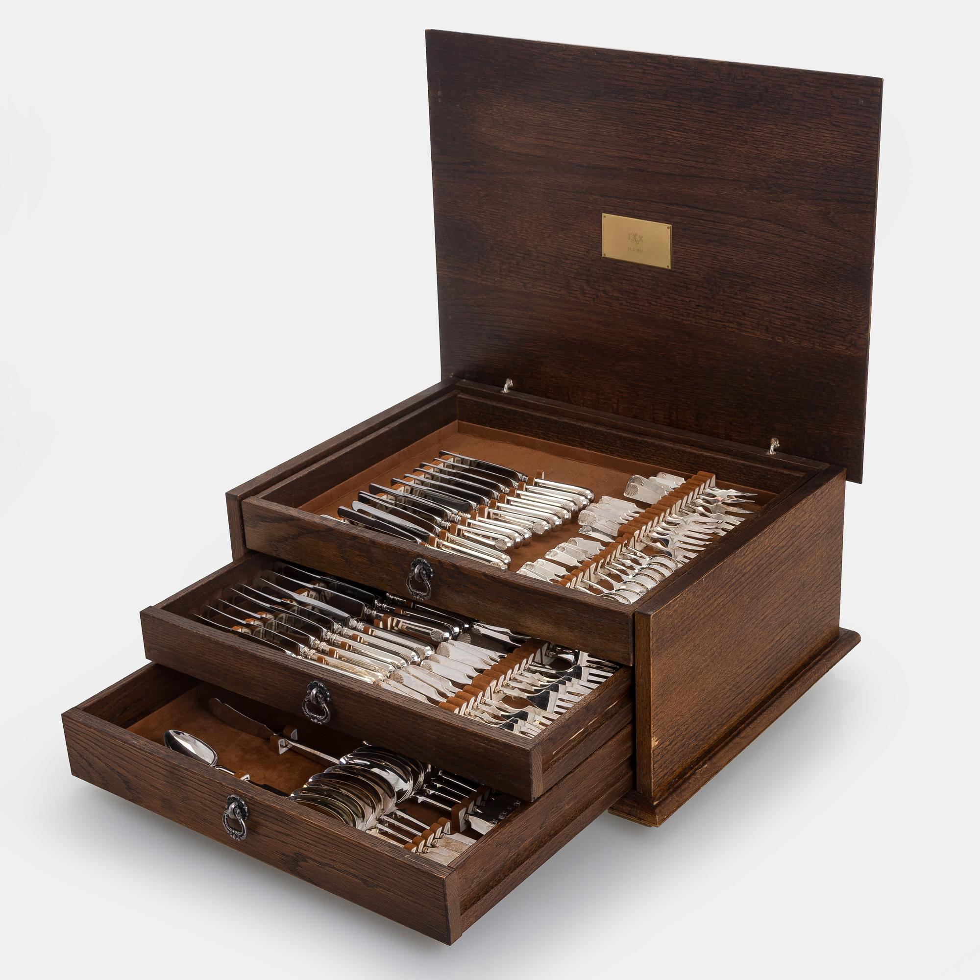 A 93-piece silver cutlery set in fitted wooden box, Kultakeskus, Hämeenlinna, 1985-1989.