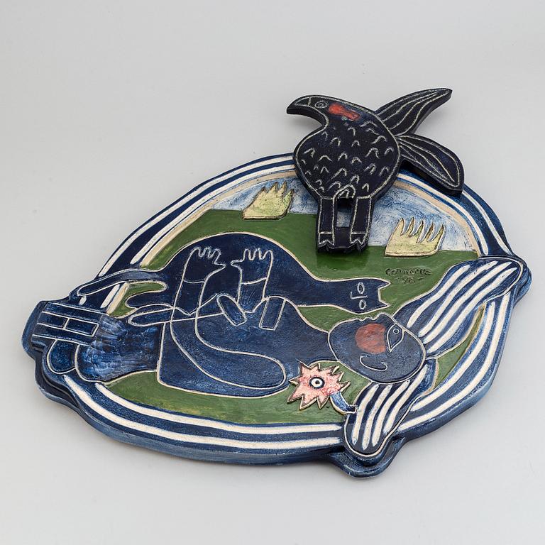Beverloo Corneille, a painted ceramic wall sculpture, signed, numbered 18/40 and dated -98.