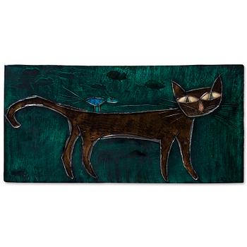 89. Rut Bryk, a stoneware wall plaque, "Cat", Finland 1950-60's.