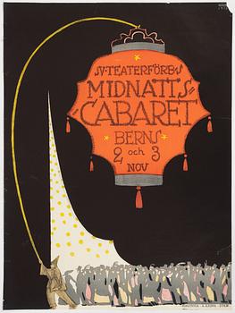 Wilhelm Kåge, litografisk affisch, "Midnattscabaret Berns", Rokotryck, A.-B. Kopia, Stockholm, 1916.