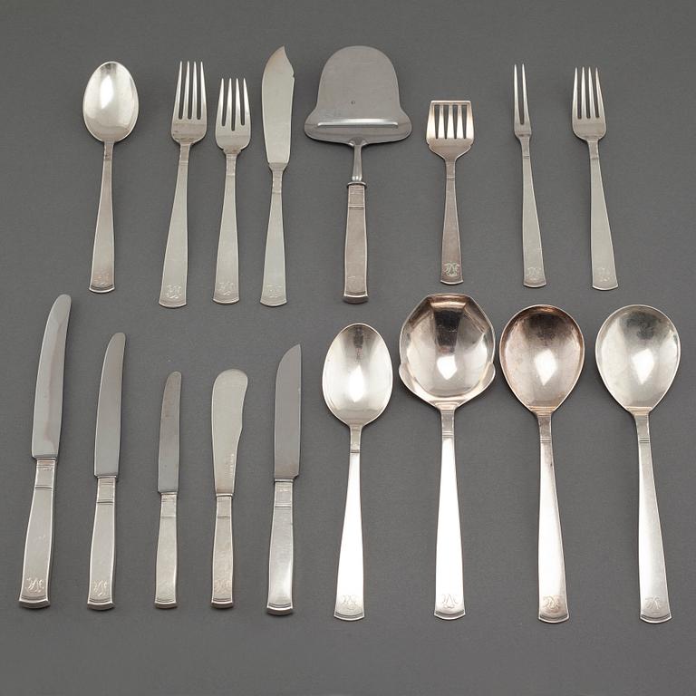 117 pieces of silver tableware by Jacob Ängman for GAB, Stockholm, model "Rosenholm", around the mid 20th century.