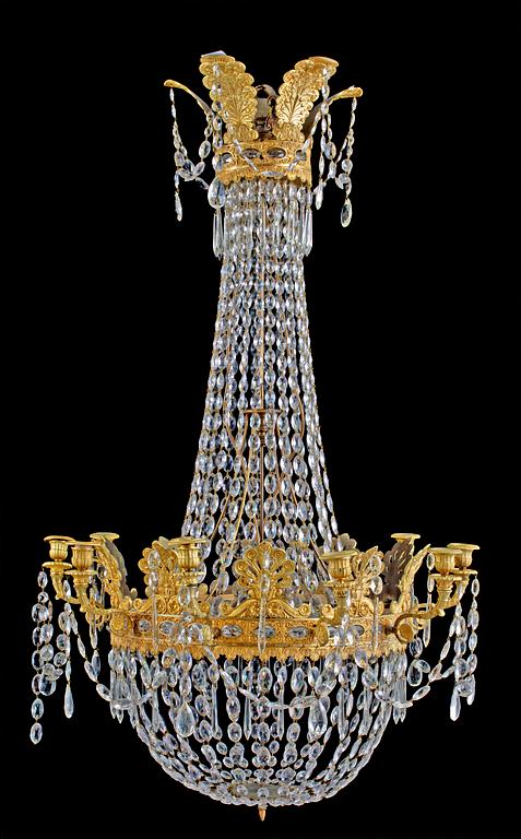 An Empire-style 19th century ten-light chandelier.