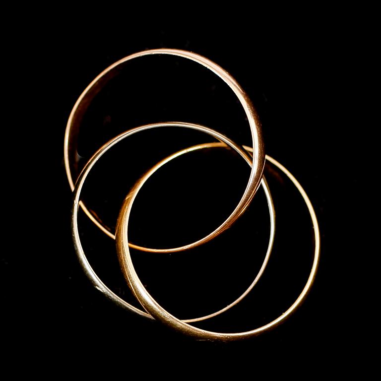 RING, trefärgat guld, Trinitymodell, sannolikt Cartier, total vikt ca 5 g.