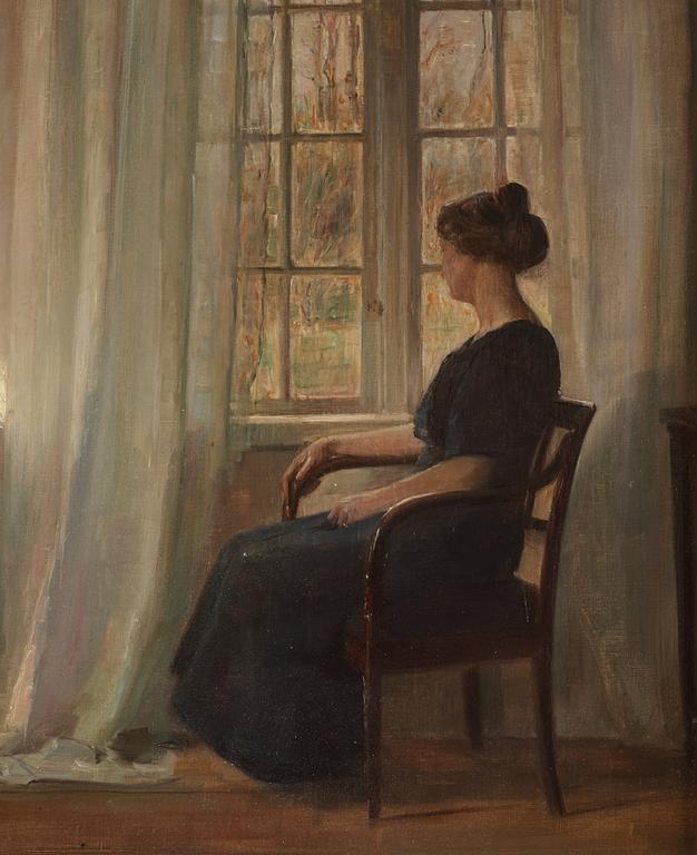 Carl Holsoe, Interiör med sittande kvinna vid fönster.