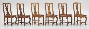 A set of six late baroque chairs, first part of the 18th century,
