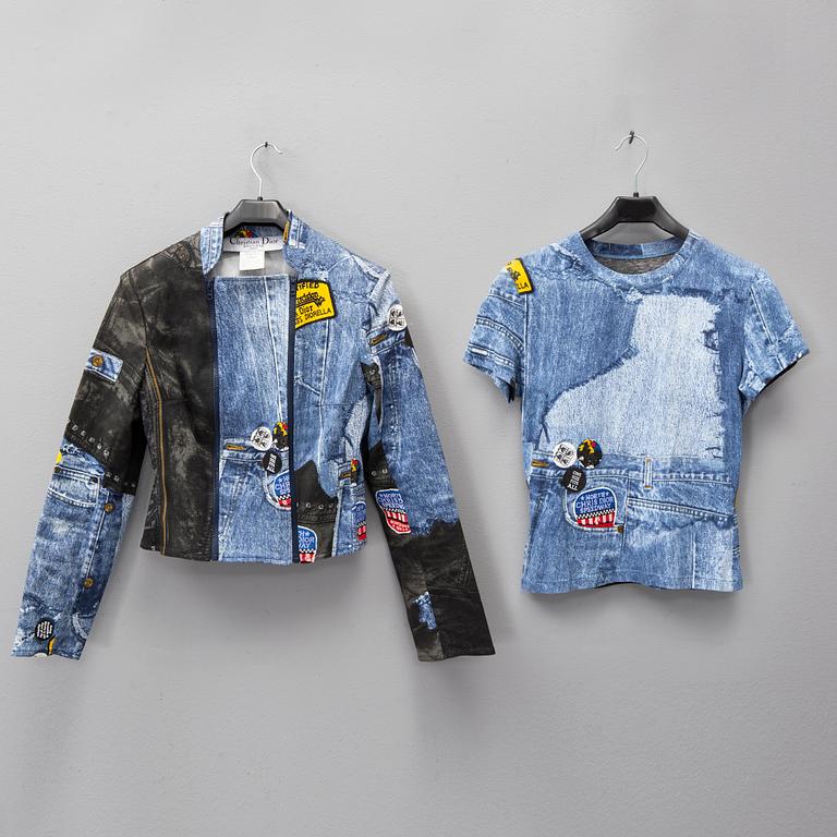CHRISTIAN DIOR, a printed cotton jacket and t-shirt, French size 40.