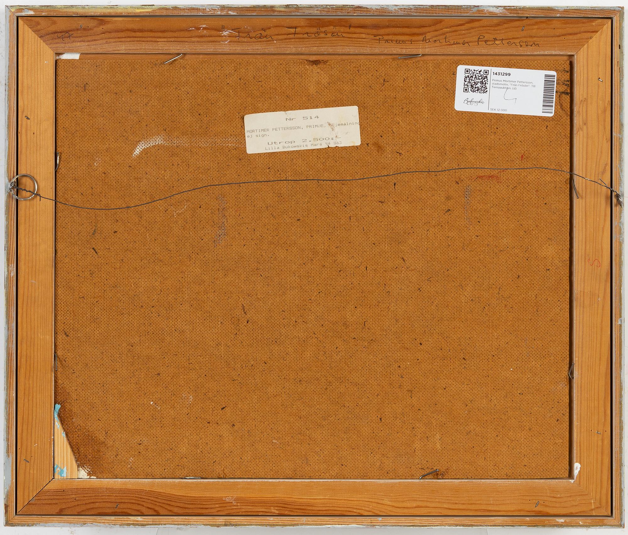 Primus Mortimer Pettersson, olja på pannå, signerad.