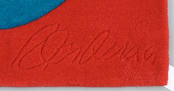 CARPET. "Red on Blue", Chosen love. Tufted in 1995. 182,5 x 184 cm. Robert Indiana, USA, born in 1928.