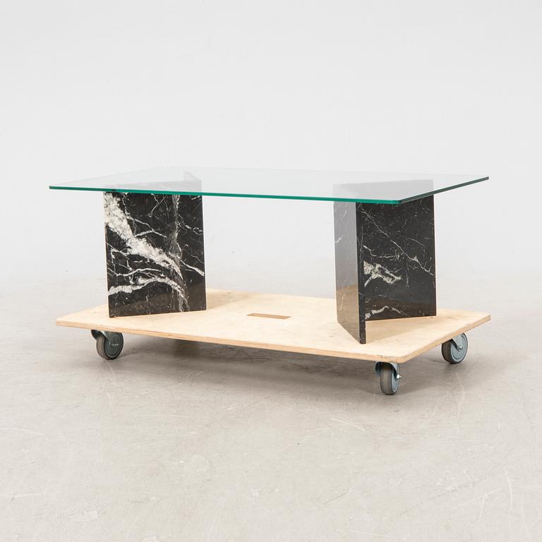 A late 20th century glass and marble coffee table.